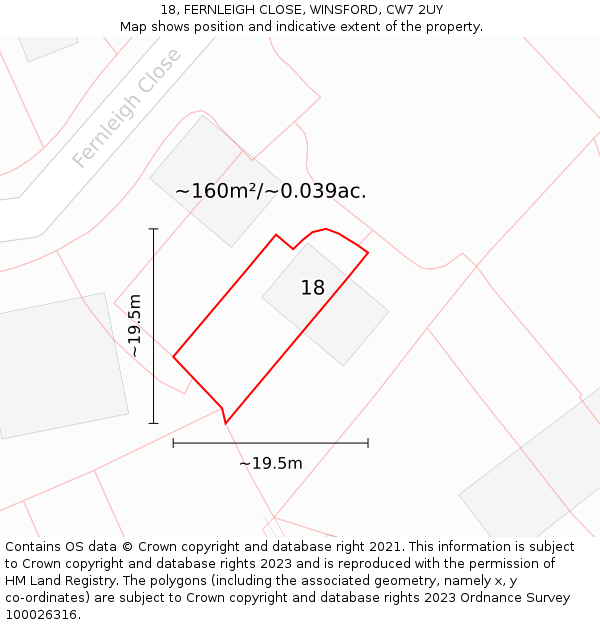 18, FERNLEIGH CLOSE, WINSFORD, CW7 2UY: Plot and title map