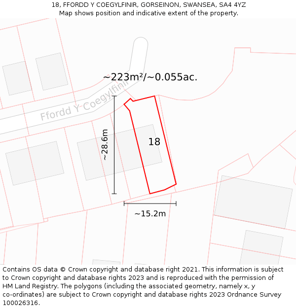 18, FFORDD Y COEGYLFINIR, GORSEINON, SWANSEA, SA4 4YZ: Plot and title map