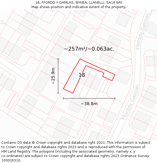 18, FFORDD Y GAMLAS, BYNEA, LLANELLI, SA14 9AY: Plot and title map