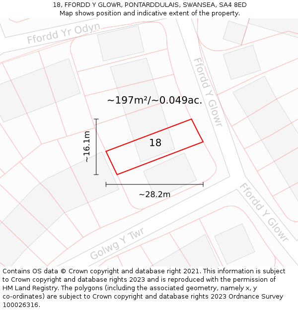 18, FFORDD Y GLOWR, PONTARDDULAIS, SWANSEA, SA4 8ED: Plot and title map