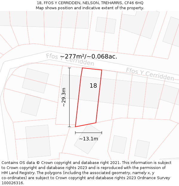 18, FFOS Y CERRIDDEN, NELSON, TREHARRIS, CF46 6HQ: Plot and title map