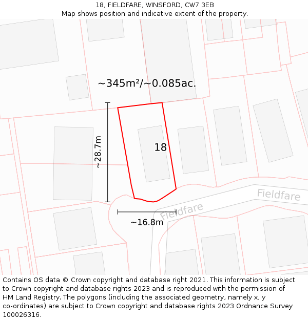 18, FIELDFARE, WINSFORD, CW7 3EB: Plot and title map