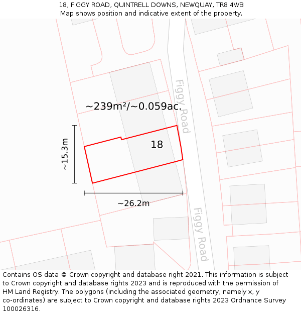 18, FIGGY ROAD, QUINTRELL DOWNS, NEWQUAY, TR8 4WB: Plot and title map