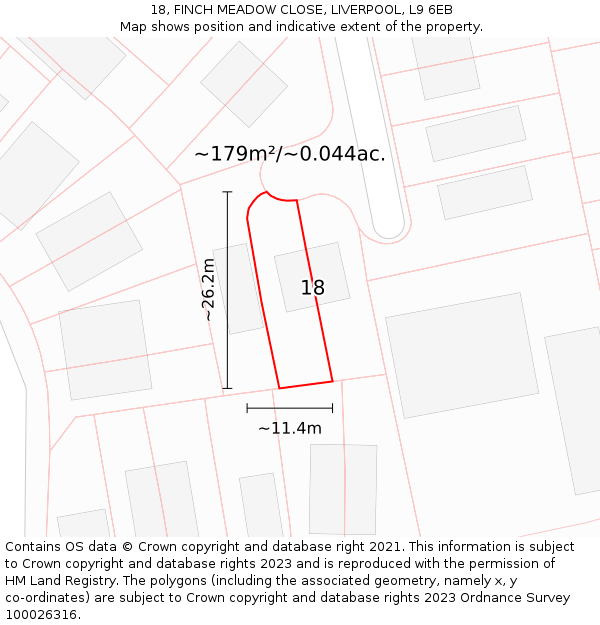 18, FINCH MEADOW CLOSE, LIVERPOOL, L9 6EB: Plot and title map