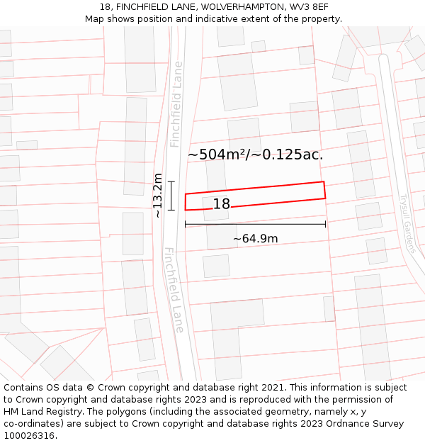 18, FINCHFIELD LANE, WOLVERHAMPTON, WV3 8EF: Plot and title map