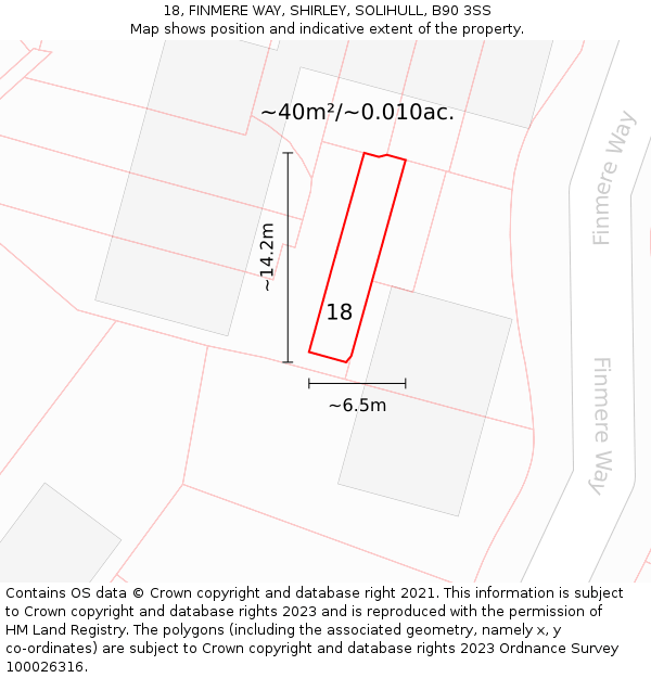 18, FINMERE WAY, SHIRLEY, SOLIHULL, B90 3SS: Plot and title map