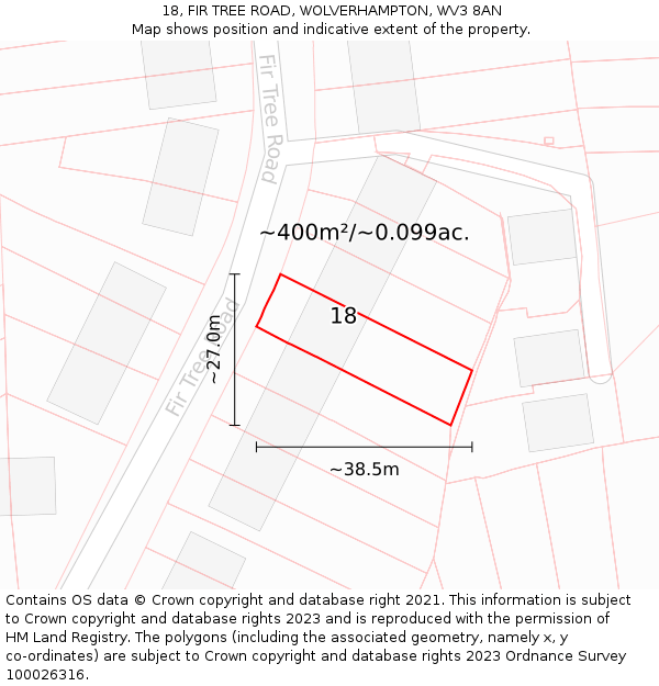 18, FIR TREE ROAD, WOLVERHAMPTON, WV3 8AN: Plot and title map