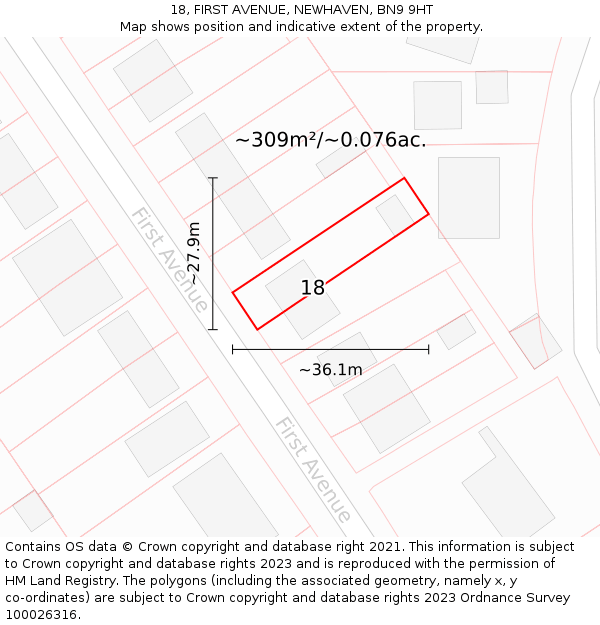 18, FIRST AVENUE, NEWHAVEN, BN9 9HT: Plot and title map