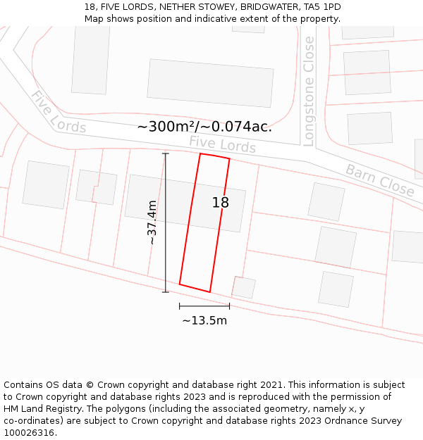 18, FIVE LORDS, NETHER STOWEY, BRIDGWATER, TA5 1PD: Plot and title map