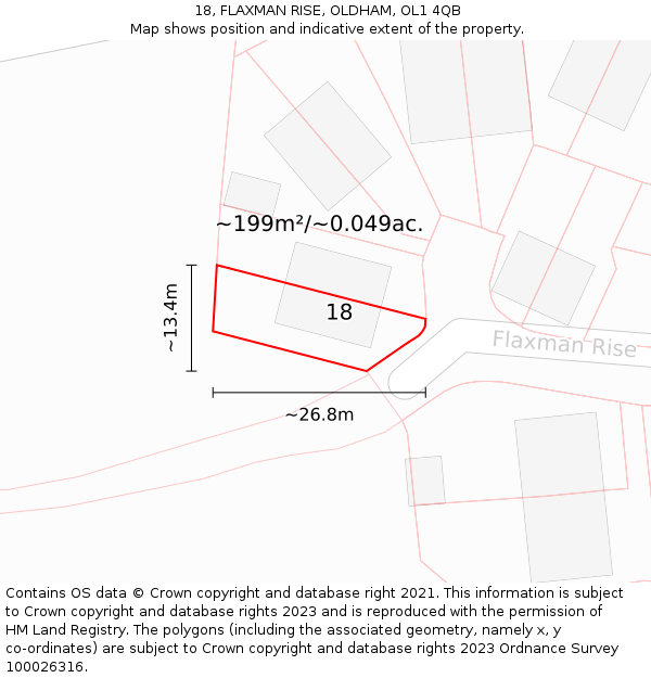 18, FLAXMAN RISE, OLDHAM, OL1 4QB: Plot and title map