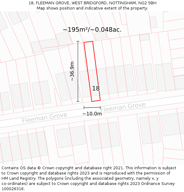 18, FLEEMAN GROVE, WEST BRIDGFORD, NOTTINGHAM, NG2 5BH: Plot and title map