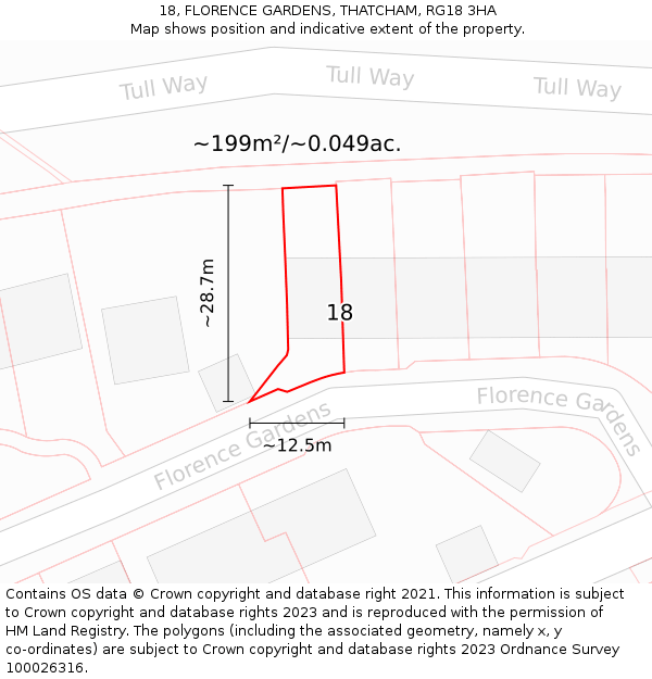 18, FLORENCE GARDENS, THATCHAM, RG18 3HA: Plot and title map