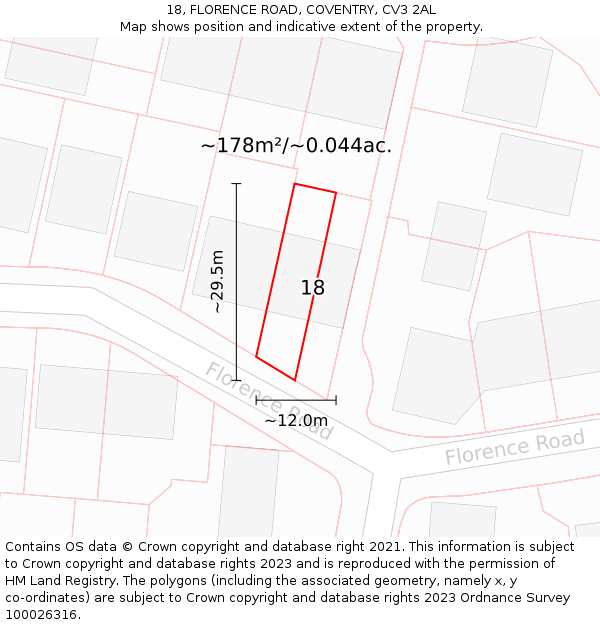 18, FLORENCE ROAD, COVENTRY, CV3 2AL: Plot and title map