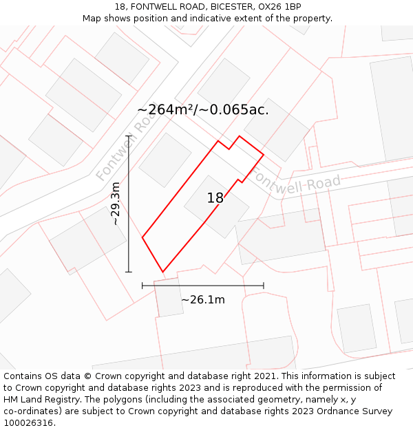 18, FONTWELL ROAD, BICESTER, OX26 1BP: Plot and title map