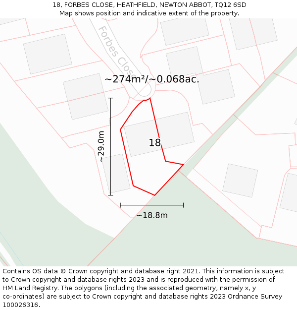 18, FORBES CLOSE, HEATHFIELD, NEWTON ABBOT, TQ12 6SD: Plot and title map