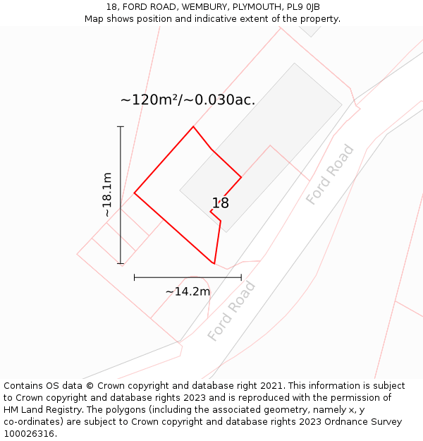 18, FORD ROAD, WEMBURY, PLYMOUTH, PL9 0JB: Plot and title map