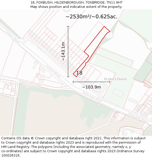 18, FOXBUSH, HILDENBOROUGH, TONBRIDGE, TN11 9HT: Plot and title map