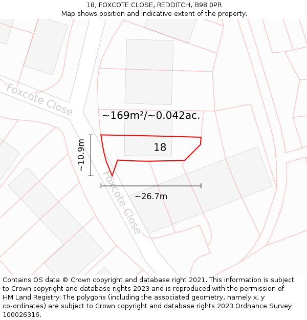 18, FOXCOTE CLOSE, REDDITCH, B98 0PR: Plot and title map