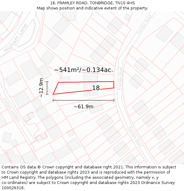 18, FRAMLEY ROAD, TONBRIDGE, TN10 4HS: Plot and title map