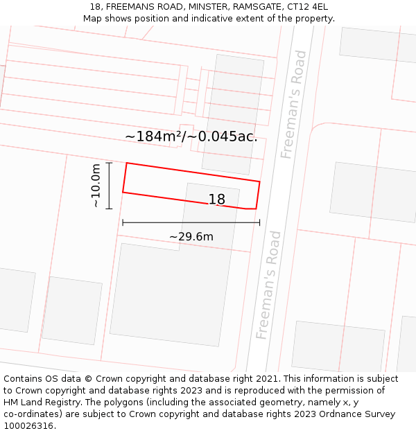 18, FREEMANS ROAD, MINSTER, RAMSGATE, CT12 4EL: Plot and title map