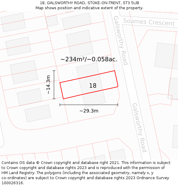 18, GALSWORTHY ROAD, STOKE-ON-TRENT, ST3 5UB: Plot and title map