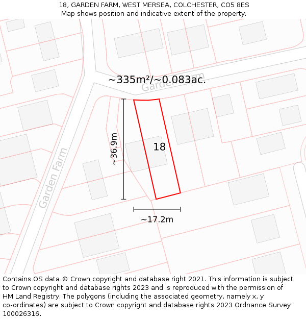 18, GARDEN FARM, WEST MERSEA, COLCHESTER, CO5 8ES: Plot and title map