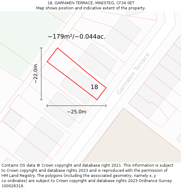 18, GARNWEN TERRACE, MAESTEG, CF34 0ET: Plot and title map