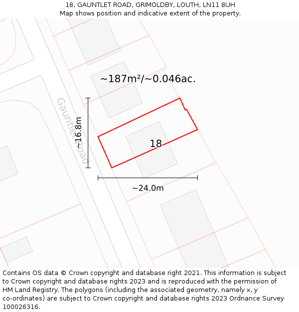 18, GAUNTLET ROAD, GRIMOLDBY, LOUTH, LN11 8UH: Plot and title map