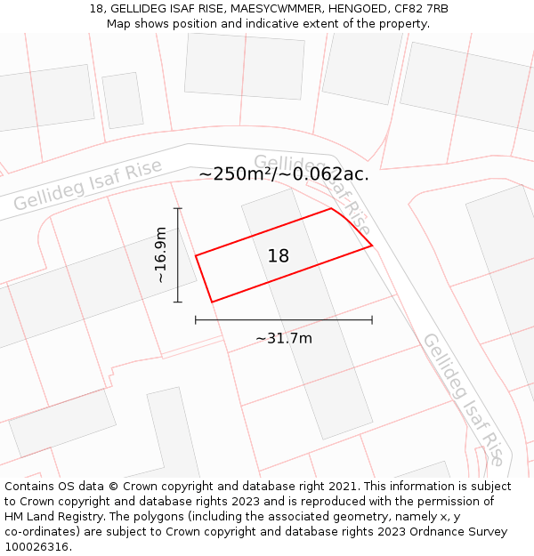 18, GELLIDEG ISAF RISE, MAESYCWMMER, HENGOED, CF82 7RB: Plot and title map