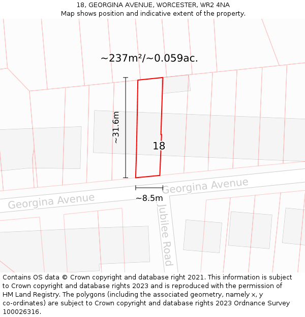 18, GEORGINA AVENUE, WORCESTER, WR2 4NA: Plot and title map