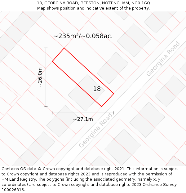 18, GEORGINA ROAD, BEESTON, NOTTINGHAM, NG9 1GQ: Plot and title map