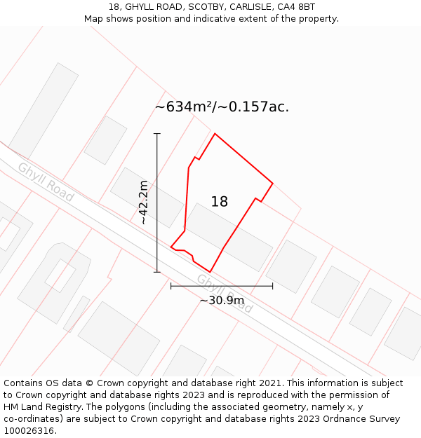 18, GHYLL ROAD, SCOTBY, CARLISLE, CA4 8BT: Plot and title map