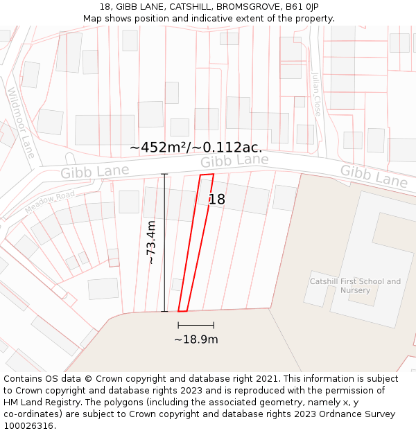 18, GIBB LANE, CATSHILL, BROMSGROVE, B61 0JP: Plot and title map