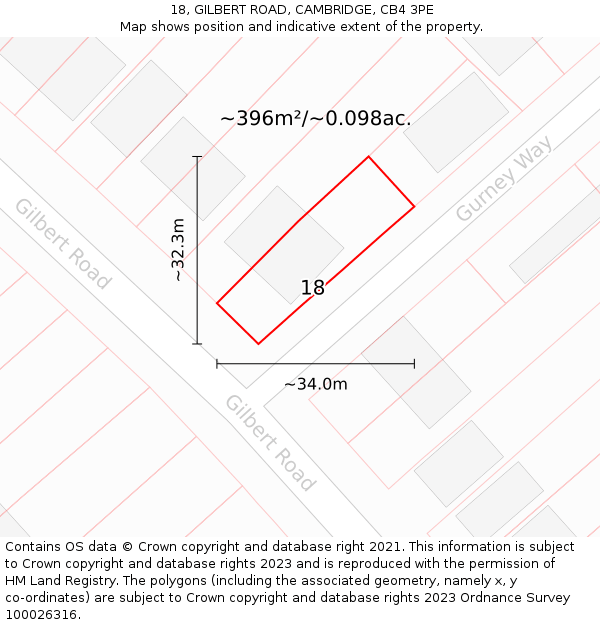 18, GILBERT ROAD, CAMBRIDGE, CB4 3PE: Plot and title map