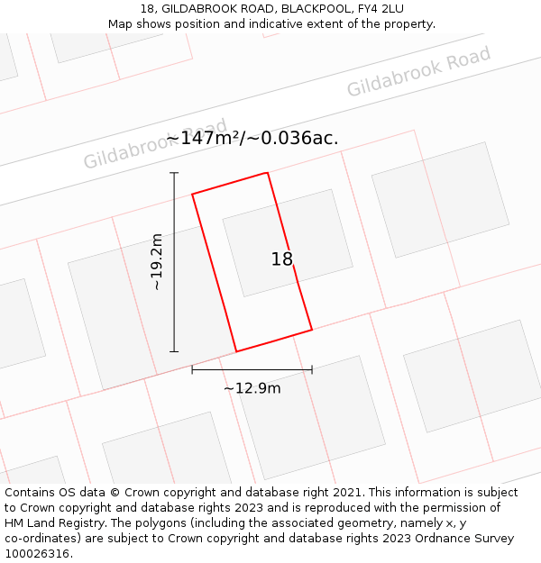 18, GILDABROOK ROAD, BLACKPOOL, FY4 2LU: Plot and title map