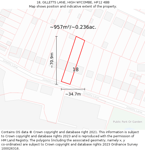 18, GILLETTS LANE, HIGH WYCOMBE, HP12 4BB: Plot and title map