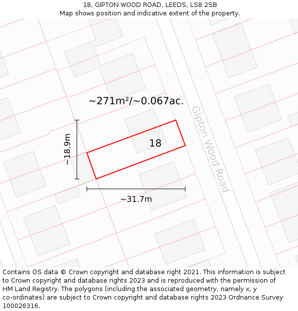 18, GIPTON WOOD ROAD, LEEDS, LS8 2SB: Plot and title map