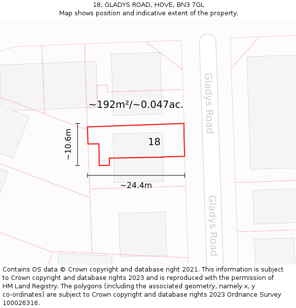 18, GLADYS ROAD, HOVE, BN3 7GL: Plot and title map