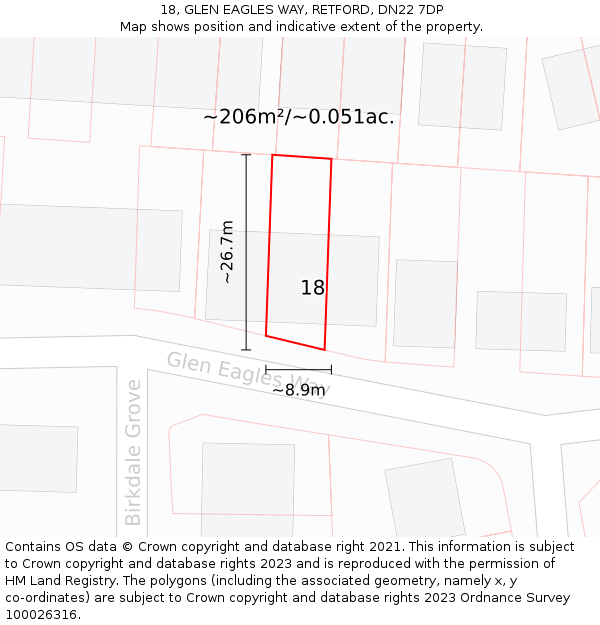 18, GLEN EAGLES WAY, RETFORD, DN22 7DP: Plot and title map