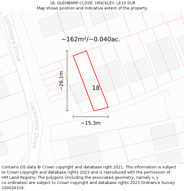 18, GLENBARR CLOSE, HINCKLEY, LE10 0UR: Plot and title map