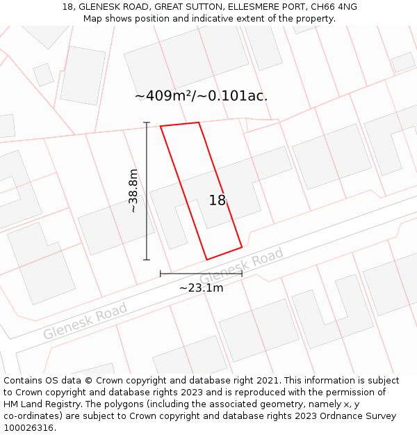 18, GLENESK ROAD, GREAT SUTTON, ELLESMERE PORT, CH66 4NG: Plot and title map