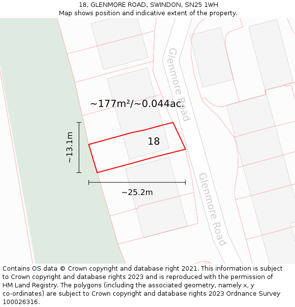 18, GLENMORE ROAD, SWINDON, SN25 1WH: Plot and title map