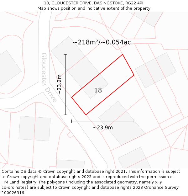 18, GLOUCESTER DRIVE, BASINGSTOKE, RG22 4PH: Plot and title map