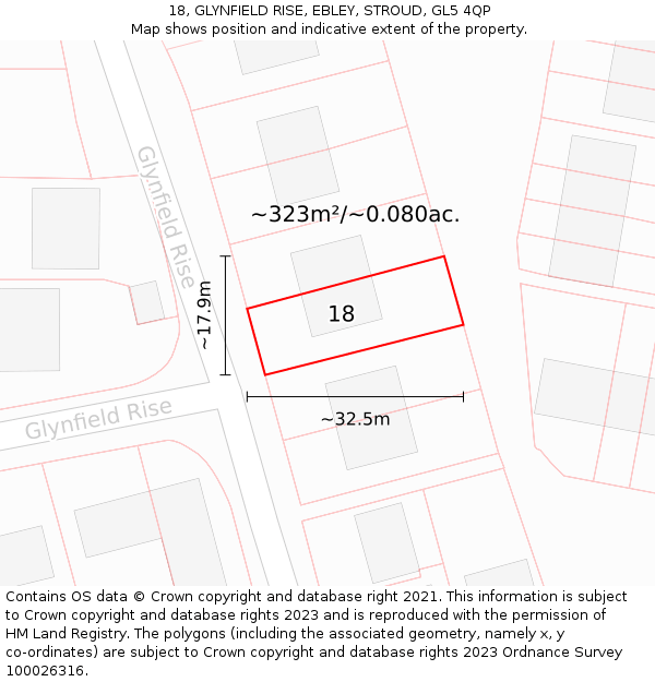 18, GLYNFIELD RISE, EBLEY, STROUD, GL5 4QP: Plot and title map