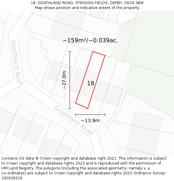 18, GOATHLAND ROAD, STENSON FIELDS, DERBY, DE24 3BW: Plot and title map