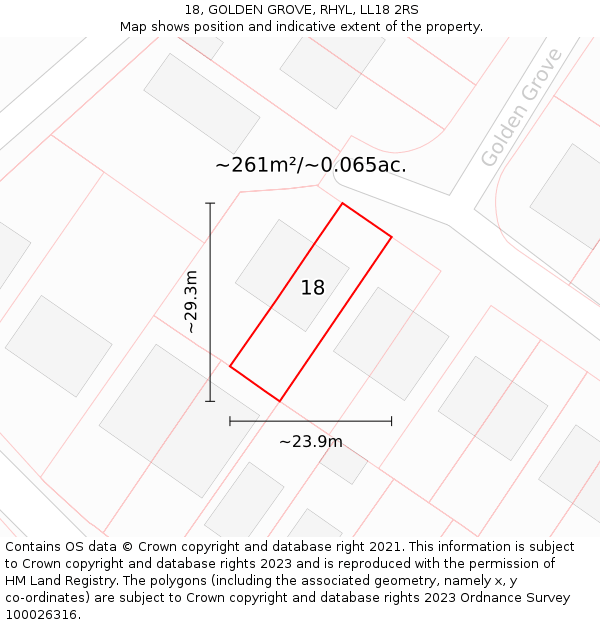 18, GOLDEN GROVE, RHYL, LL18 2RS: Plot and title map