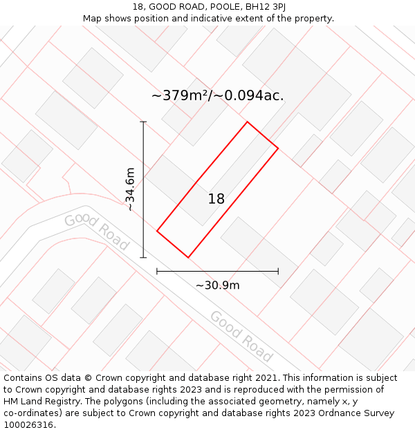 18, GOOD ROAD, POOLE, BH12 3PJ: Plot and title map
