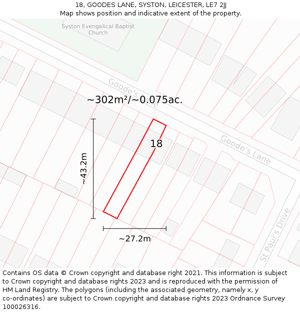 18, GOODES LANE, SYSTON, LEICESTER, LE7 2JJ: Plot and title map