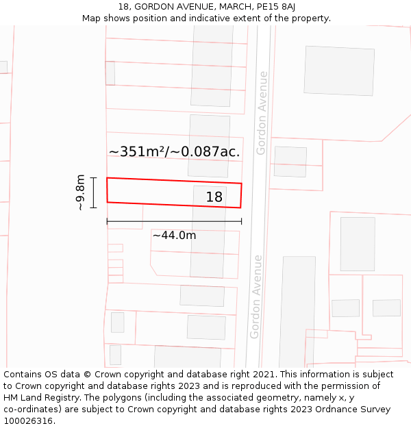 18, GORDON AVENUE, MARCH, PE15 8AJ: Plot and title map