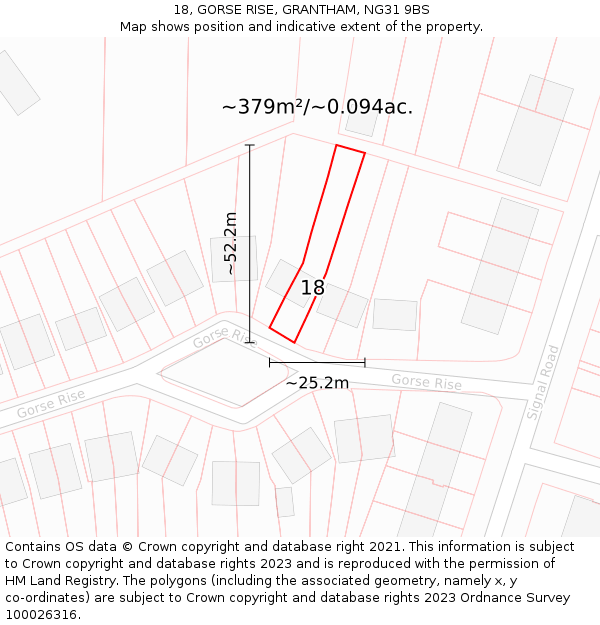 18, GORSE RISE, GRANTHAM, NG31 9BS: Plot and title map